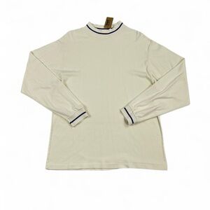 70s cream mock neck long sleeve with navy trim